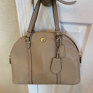 Coach Peyton Sand Beige Leather Cora Domed Satchel Shoulder Bag